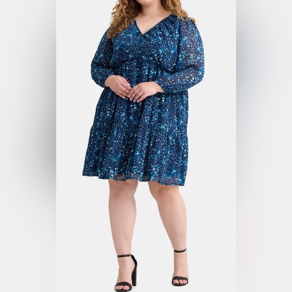 Terra & Sky Women's Plus Size Long Sleeve  mini Peasant Dress